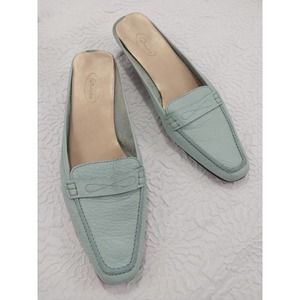 TALBOTS! PALE AQUA LEATHER SLIP-ON MULES, SHOES! SZ 9.5B